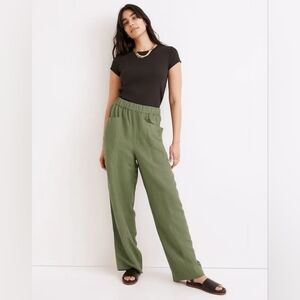Madewell Linen Blend Pull On High Rise Wide Leg Pants Olive Green Size Small